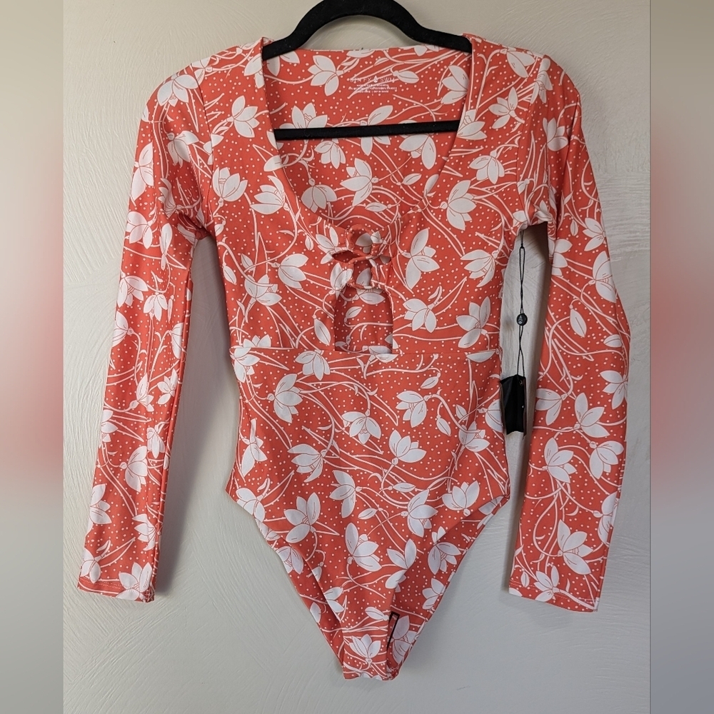Stone Fox Swim Long Sleeve One-Piece Swimsuit, Floral, NWTs, Sz S